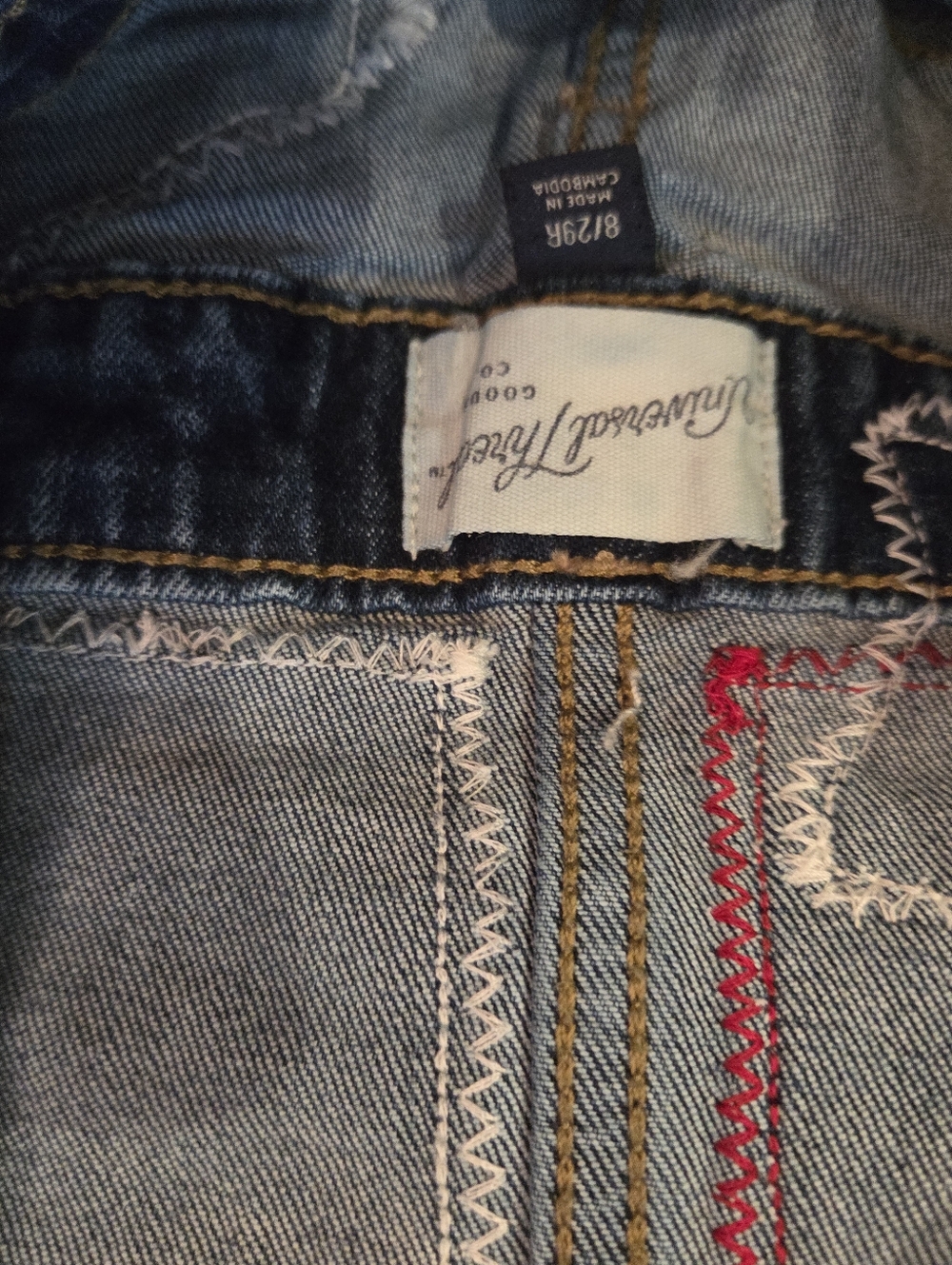 Patchwork Blue Denim Overalls Mushroom Motif Patchwork & A Bit Of Sequin 8/29 - Picture 8 of 14